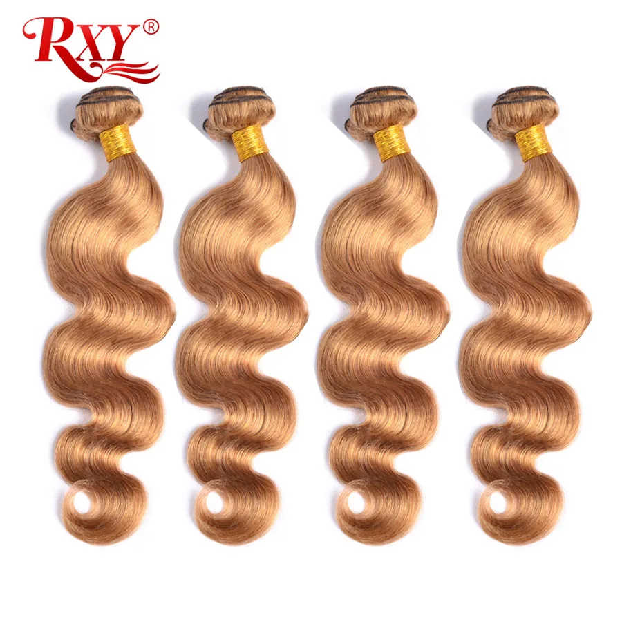 RXY Honey Blonde Brazilian Hair Weave Bundles Body Wave 1/3/4pcs #27 Color 100% Human Hair Bundles Remy Hair Weaves Extension