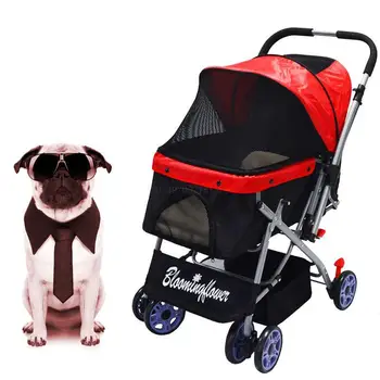 

Four Wheel Pet Stroller for Cat Dog and More Foldable Carrier Strolling Cart Multiple Colors