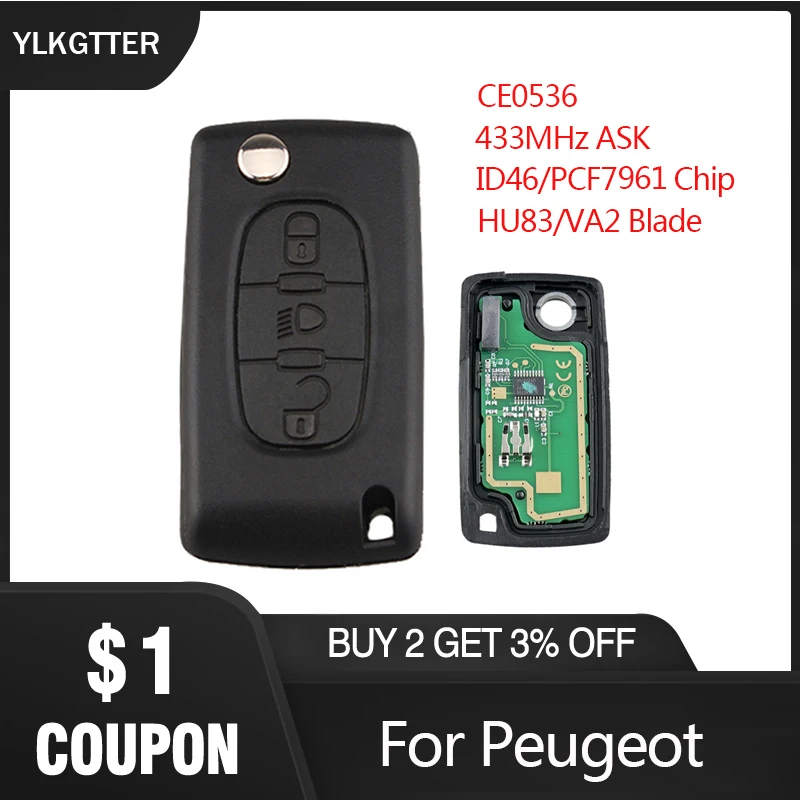 YLKGTTER откидной складной дистанционный ключ для peugeot 207 307 208 308 408 партнер с 433 МГц