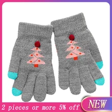 Детские перчатки, новинка года, лидер продаж, 3 шт., детские варежки, зимние вязаные перчатки с принтом дерева, перчатки на палец, зимние перчатки# N4