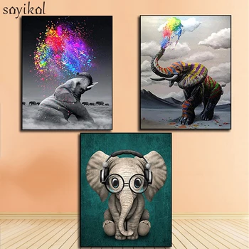 

DIY Paint By Number Art Painting By Numbers Elephant Realism Handmade Amusing Living room Decorative Hanging Animal Pictures