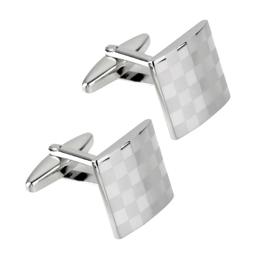

GENBOLI 2pcs/pack Stainless Silver Color Classical Laser Engraving Grid Men Jewelry Unique Men Cuff Links Business Cufflinks