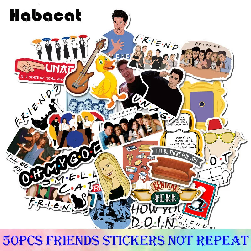 50 шт./упак. с надписью ТВ шоу Friends(письмо аниме Винтаж наклейки для мотоцикла скейтборды велосипеды ноутбук мобильный забавные стикеры наклейки