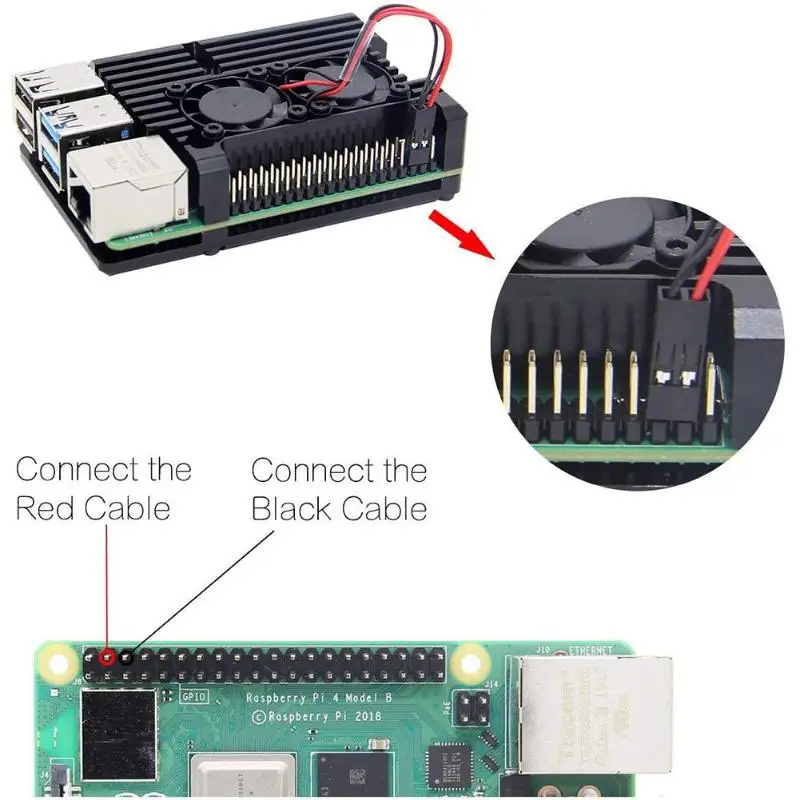 Черный Защитный чехол для Raspberry Pi 4B прочный корпус из алюминиевого сплава с 2 радиаторами охлаждающий вентилятор
