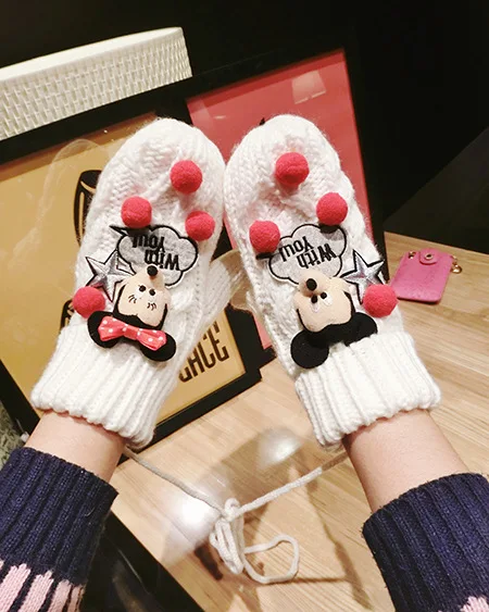 Guantes de invierno caulidos de navidad Guantes de ratón de dibujos animados Guantes de dedo completo lindos Guantes de invierno gruesos de punto Caldo - Цвет: 5