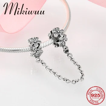 

Real 925 Sterling Silver Charms fashion women Flower Safety Chain Beads Fit Original Mikiwuu Charm Bracelet Jewelry making 2018