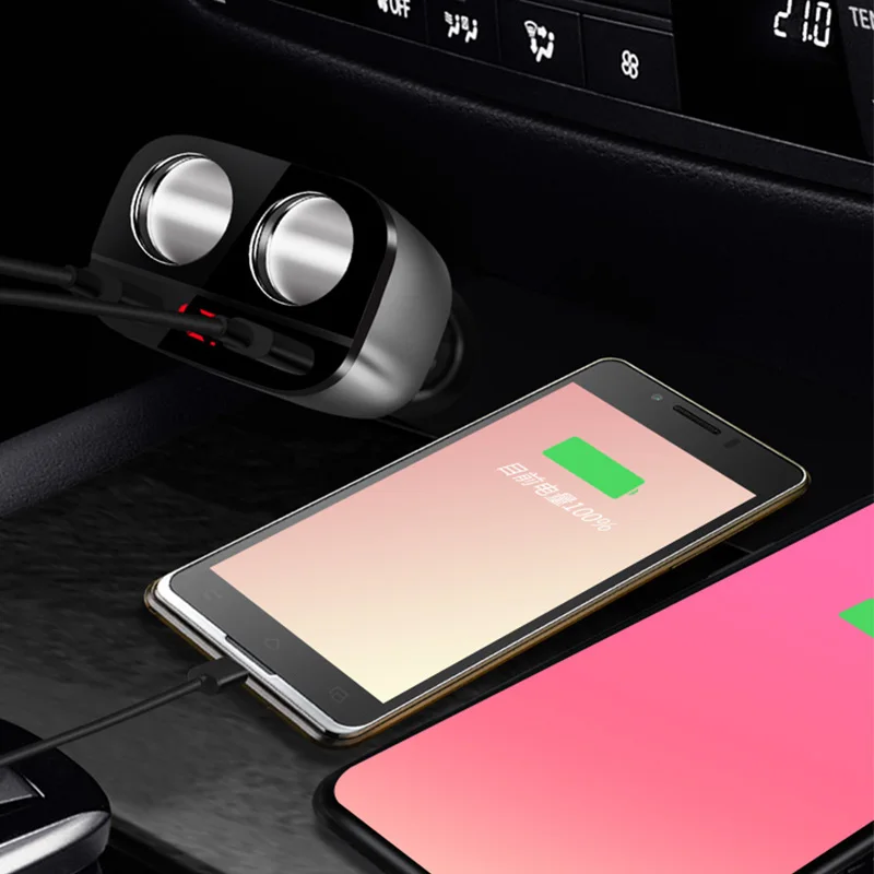 Двойной USB автомобильный прикуриватель сплиттер QC3.0+ 2.4A розетка адаптер 90 Вт СВЕТОДИОДНЫЙ монитор напряжения Авто Автомобильный USB Разъем конвертер