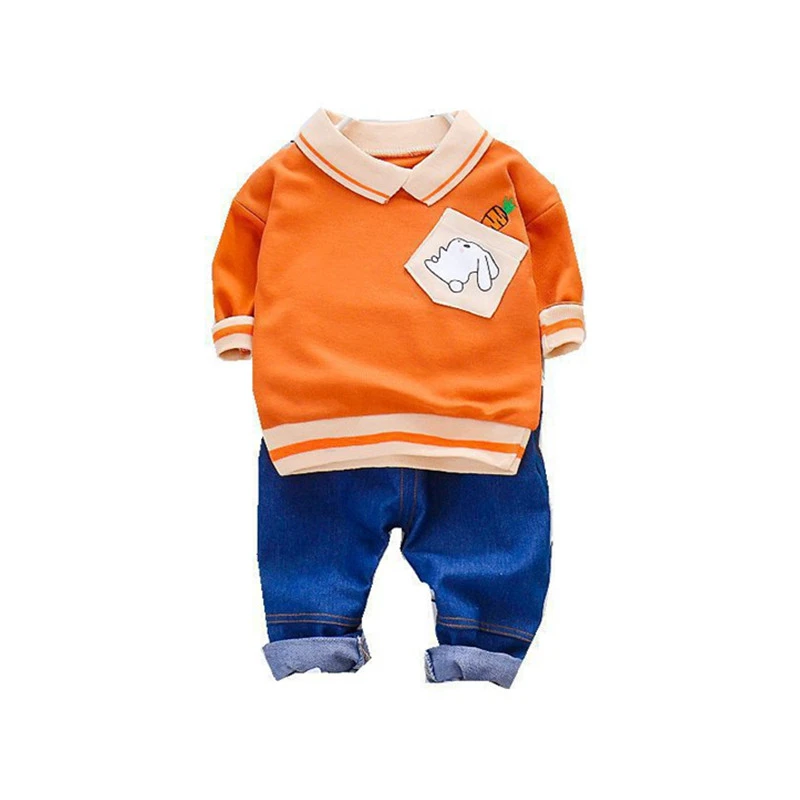 Spring Children Cartoon Clothes Autumn Kids Boys Girls Fashion Cotton T Shirt Jeans Pants 2pcs/set Infant Baby Casual Sportswear | Детская