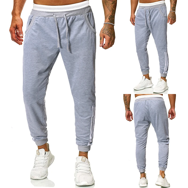 Autumn Side Stripe Grey Sweatpants Casual Drawstring Fitness Bodybuilding Mens Joggers Pants Hip Hop Pencil Pants Men Trousers