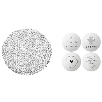

Table Bowl Mats Home Decor Silver with 4 Pcs Door Handle Crash Pad Rubber Door Knob Lock Bumper Guard Stopper -White