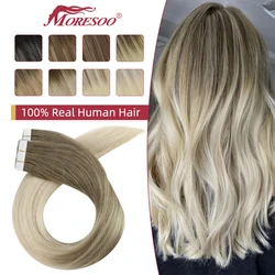 Moresoo Hair Extension Tape in Human Hair 40 Pcs Straight Balayage Ombre Color 100g/pack Non-Remy Skin Weft Brazilian Hair Piece