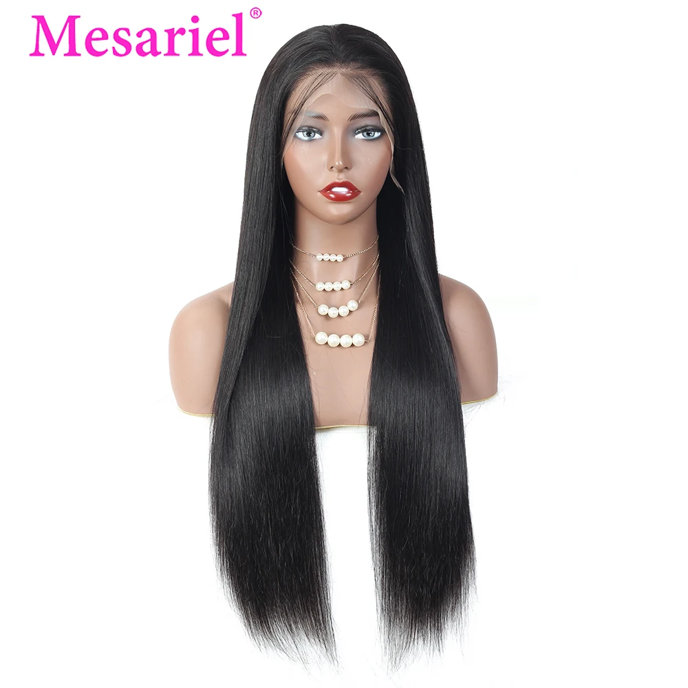 Mesariel 360 человеческие волосы на кружеве, парики для черных женщин, 150% Remy, перуанские прямые волосы на кружеве с детскими волосами