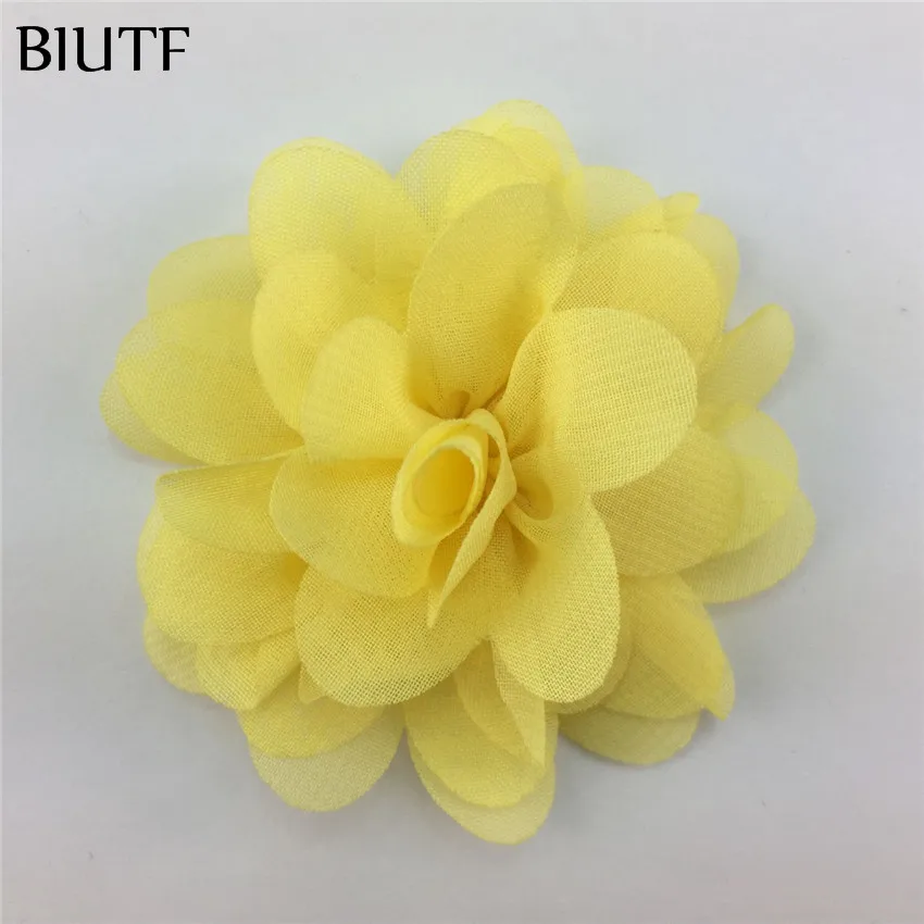 yellow 10 шт./лот, для девочек, 5 см, искусственные шифоновые цветы с/без заколки для волос, головные уборы, аксессуары DIY, свадебный головной убор, декор TH50 - Цвет: yellow