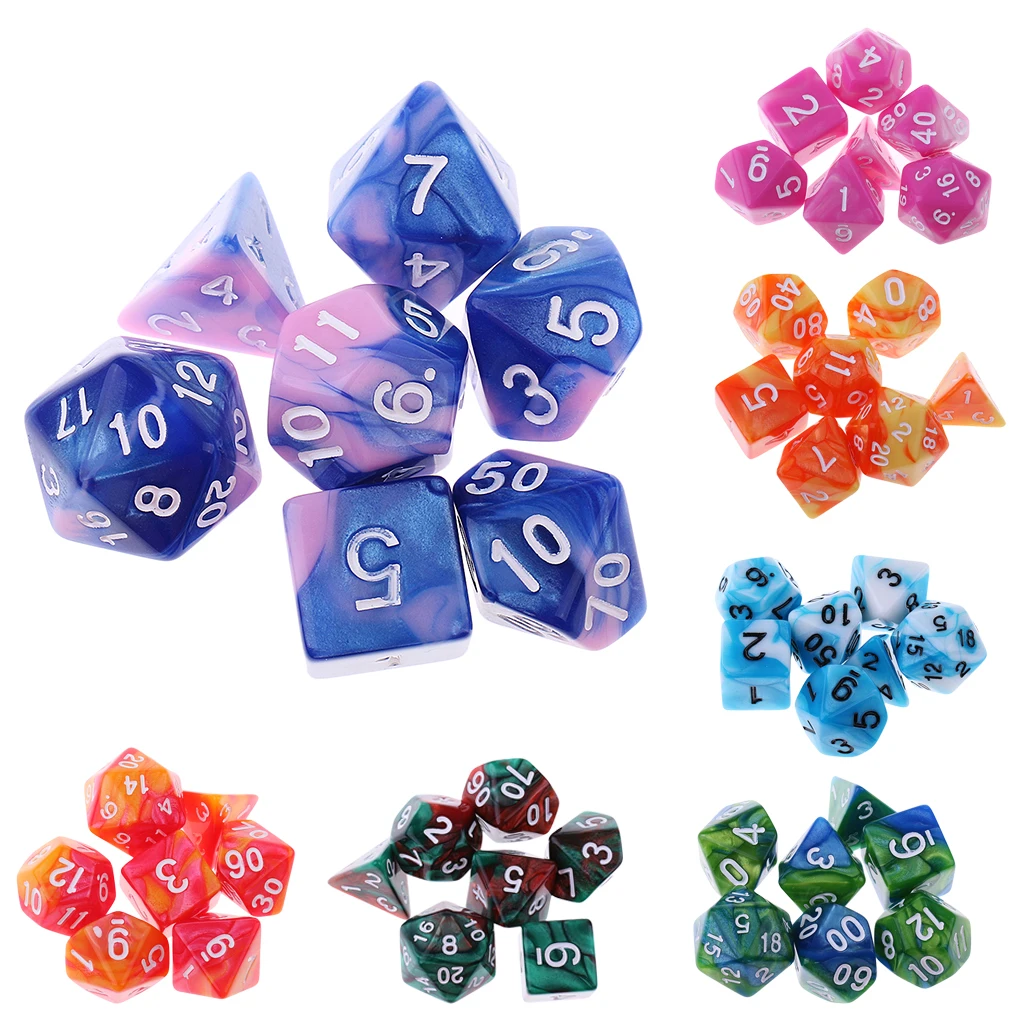 7 Pieces D4 D6 D8 D10 D12 D20 Dices Double-color Multi-Sided Dice Game Cube for Board Game Accessories