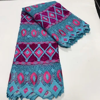 

2020 Latest African Lace Fabrics Top Sale Embroiderd Nigerian Lace Fabris With Velvet Rhinestones Fabric For Party W2-796