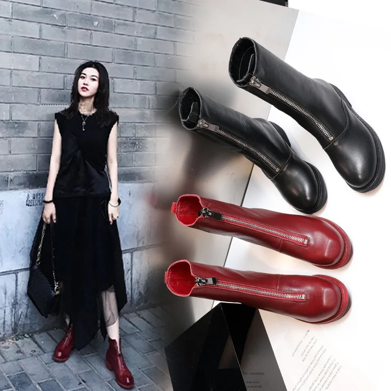 Autumn Winter Women Martin Boots Suede Leather Short Boots Thick Heel Casual Shoes Zip womens shoes Chelsea Boots