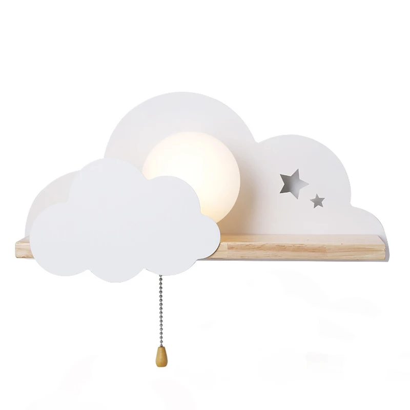 LEDIARY скандинавские Макарон облако настенный светильник дети мальчик девочка спальня прикроватная лампа креативный деревянный веревочный переключатель полка для чтения Настенный бра - Цвет абажура: White