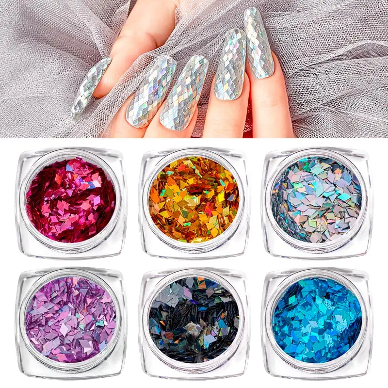 1 Bottle Laser Nail Glitter Sequins Dust Shiny Rhombus Shape Tips DIY Charm Polish Flakes 3D Art Decoration Manicure | Красота и