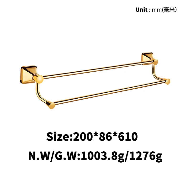 Double Towel Rack Набор аксессуаров для ванной комнаты, Золотой полированный настенный держатель для бумаги, держатель для полотенец, кольцо в виде башни, набор аксессуаров для ванной комнаты - Цвет: Double Towel Rack
