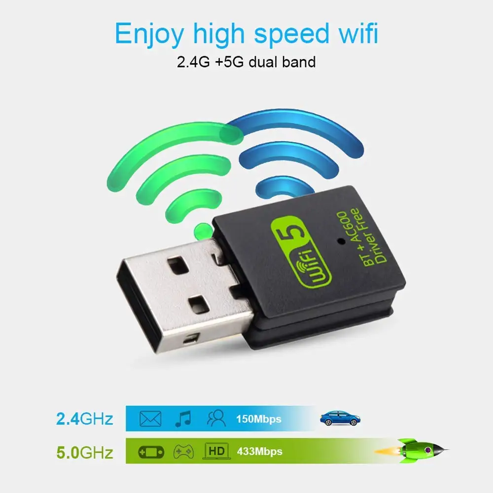 USB WiFi Bluetooth Adapter AC600 Dual Band External Receiver Mini WiFi Dongle PC/Laptop/Desktop