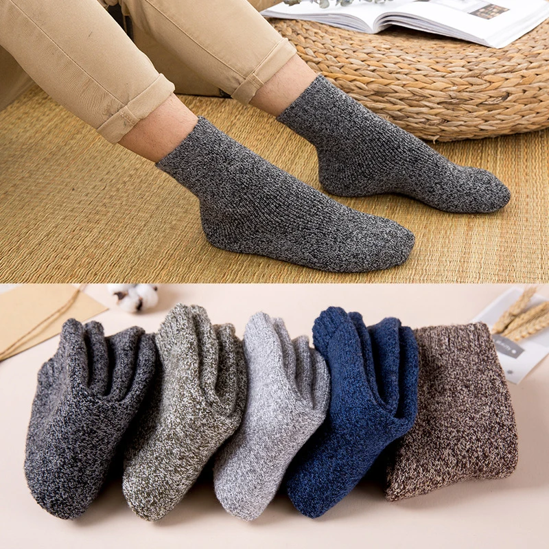 

Men Socks Men Solid Color Simple Winter Warm Cotton Comfortable Thicken Socks Business Tube Socks Soft Mid-Calf Woollen Socks