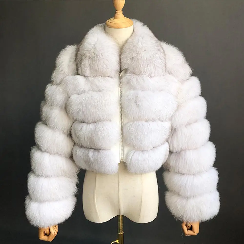 

JANEFUR Real Fox Fur Women Coats Natural Genuine Fox Fur Jacket Hot Sale Big Fur Long Sleeve Jacket