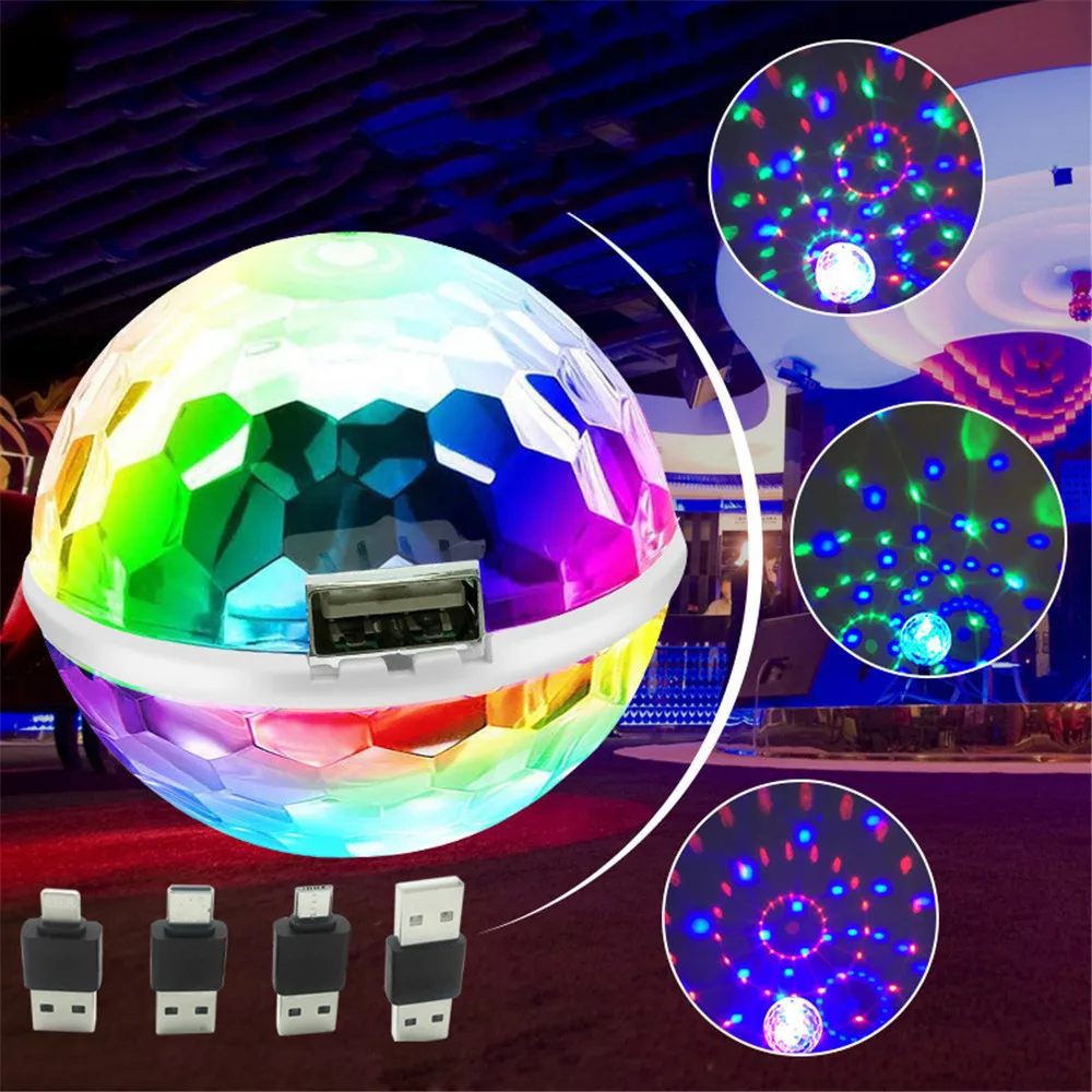 Mini Round Stage Light USB Operated Sound Activated Home Colorful Decoration DJ Club Car Strobe Lamp for Party,Holiday