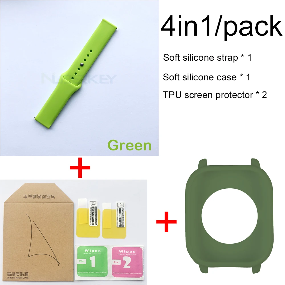4в1 Мягкая силиконовая лента для Xiaomi Huami Amazfit GTS ремешок браслет часы с Мягкий силиконовый чехол Защитная пленка для экрана - Цвет: Green-Army Green