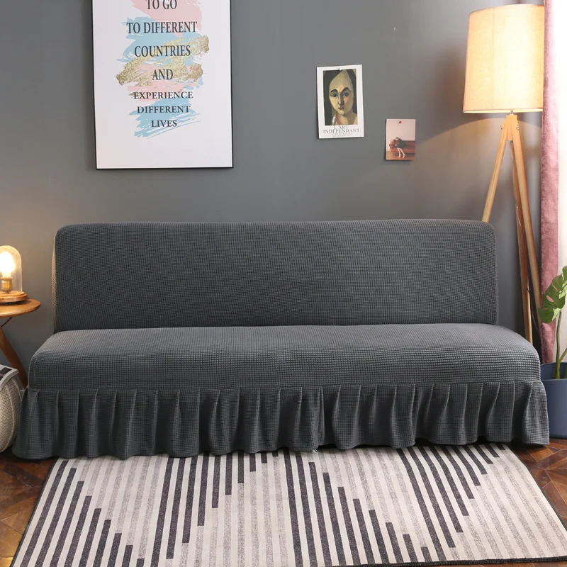 

Sofa Cover Without Armrest Elastic Fabric Solid Color Couch Cover with Skirt Covering The Sofa Grey Thicken Anti-dirty Decor