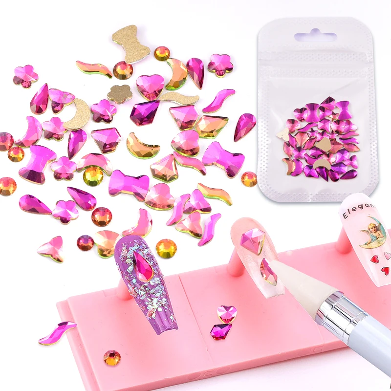 40pcs Random Nail Rhinestones Feel Free To Match Flat Crystal Irregular 