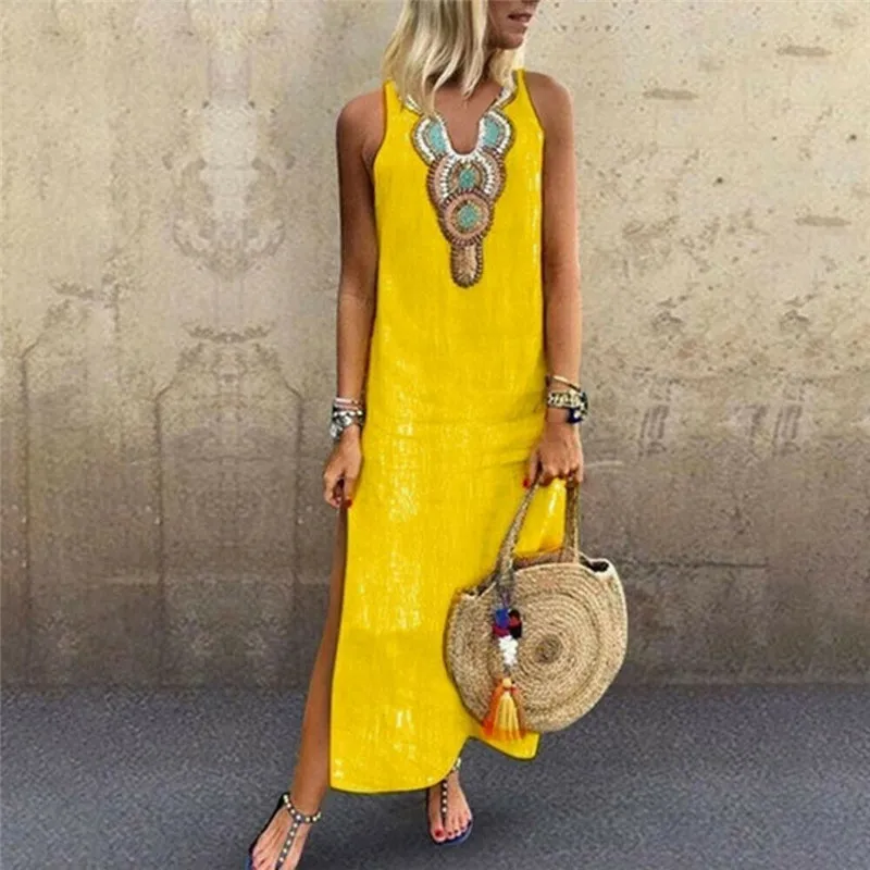 Oeak Blusas Mujer De Moda, женский летний сарафан, праздничный, Повседневный, без рукавов, Пляжное, вечерние, миди платье, бохо