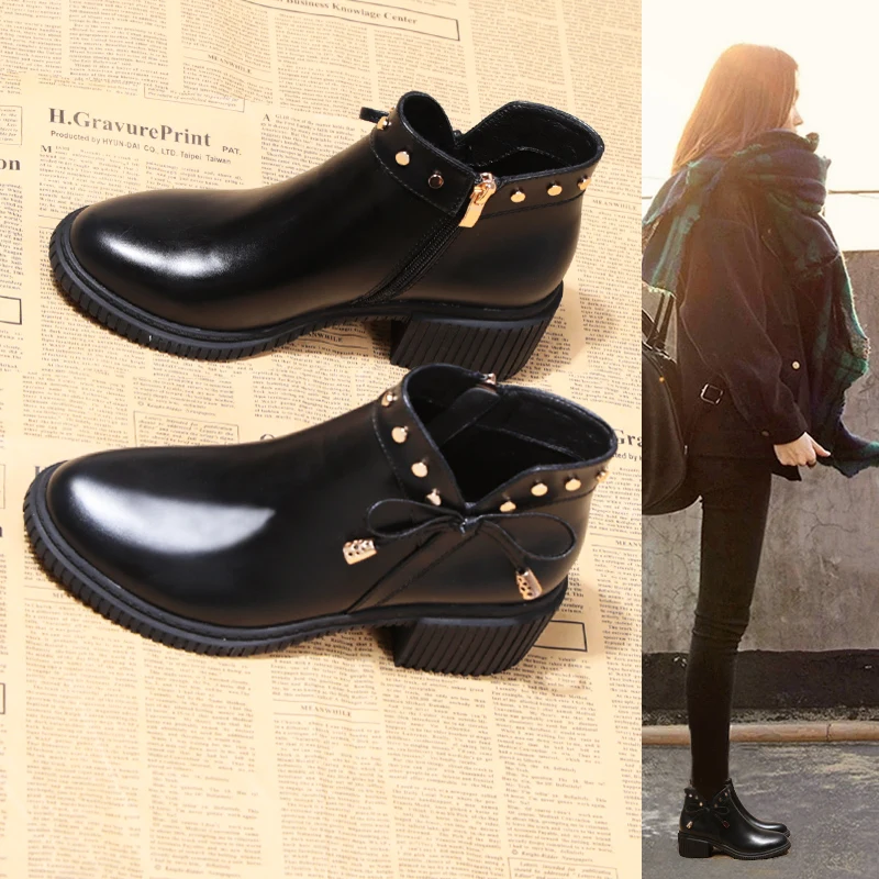 

Martin Boot Woman rivets 2020 British style thick heel autumn new ankle boot summer med heel women's boots shoes