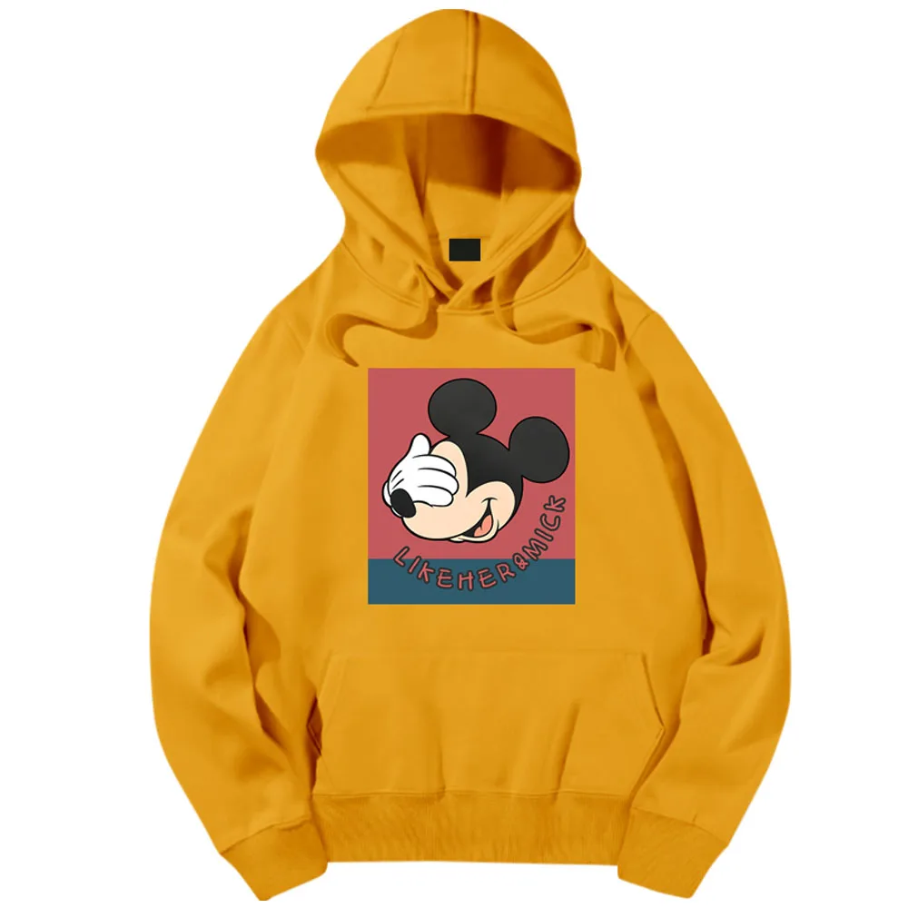 Yellow Disney стильный Микки Маус Застенчивый Мультфильм Письмо печати Футболка Толстовка Пуловер Harajuku унисекс с длинным рукавом карман Топы 6 цветов - Цвет: Yellow