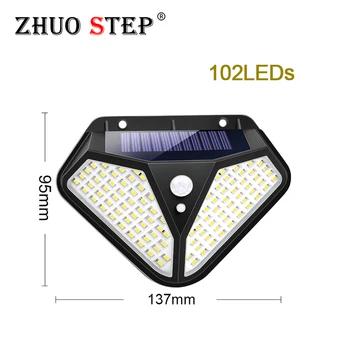 

102 100 LED Solar Light Outdoor Solar Lamp Powered Sunlight 3 Modes PIR Motion Sensor for Garden Decoration Wall Street