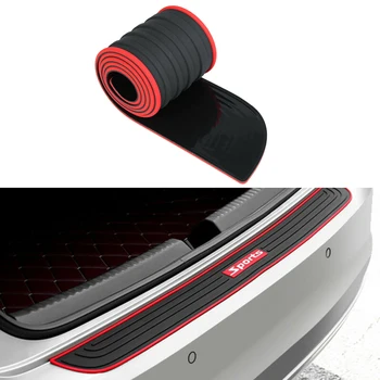 

90cm Universal Car Rubber Bumper Strip Black & Red Rear Trunk Door Threshold Sill Guard Protector Pad Cover Sticker Anti-Scratch