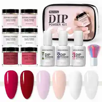 

1 Set Nail Dipping Powder System Dip Liquid Brush Kit Nail Art Nail Powder Set Pigment Powder Dust Natural Dry Glittery Nails