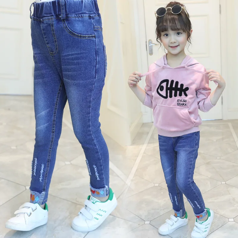 Новинка года; стильная повседневная весенняя одежда для девочек; брюки для больших мальчиков; детские джинсы для покера; детская одежда; Wechat; деловой агент