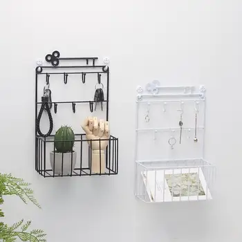 

Wrought Iron Racks Home Multi-function Storage Racks Key Hooks Hanging Basket Creative Wall Decoration Storage Holders Hanger