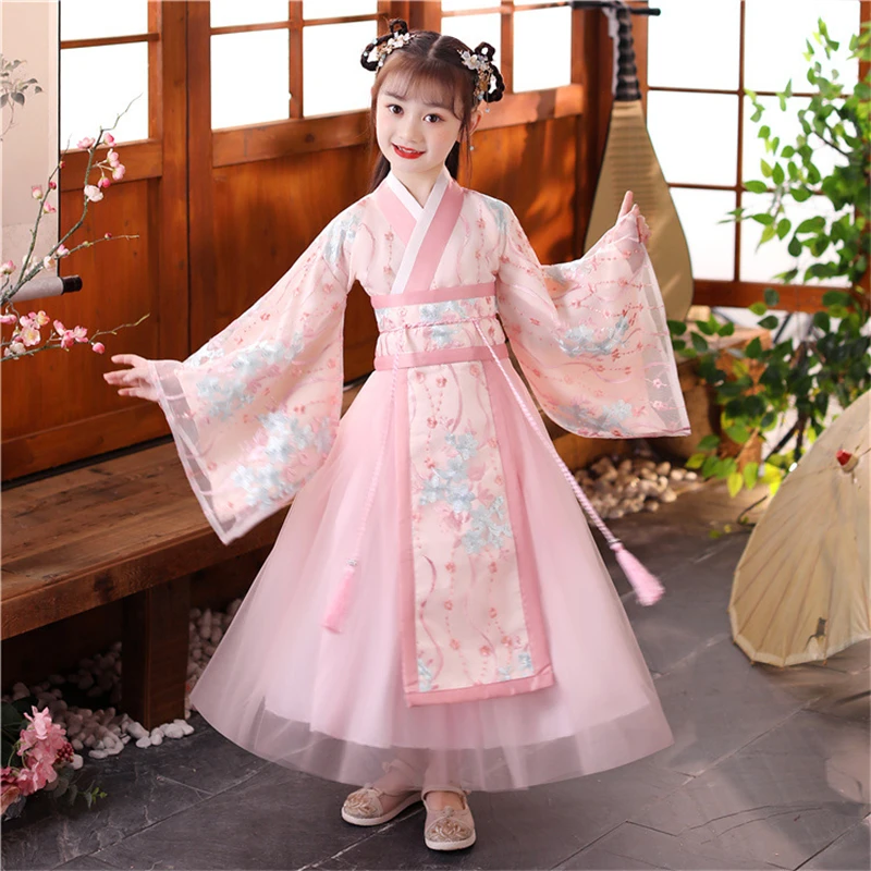

Super Fairy Chinese Style Kids Hanfu Dress Long Sleeve Children Clothing 2021 Summer Costume Daily Party Cosplay Girls Hanfu