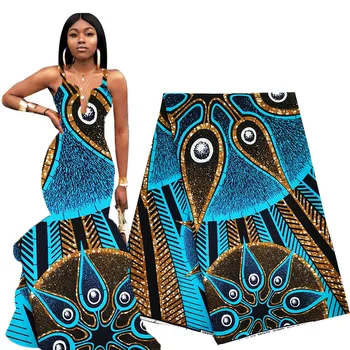 

Newest African Fabric Wax 6 Yards Sky Blue Ankara Fabric African Real Wax Print Polyester 2020 Nigerian Fabric for Women Dress