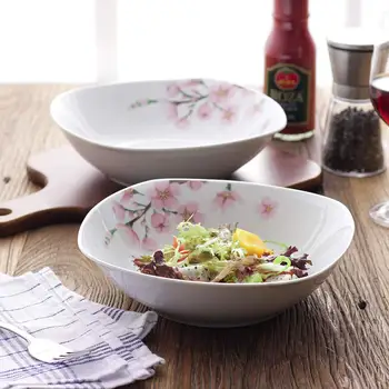

VEWEET ANNIE 2-Piece 9" Ivory White Porcelain Pink Floral Fruit&Salad Cereal Bowl for Salad/Side Dishes/Soup/Dessert,2*1050 ml