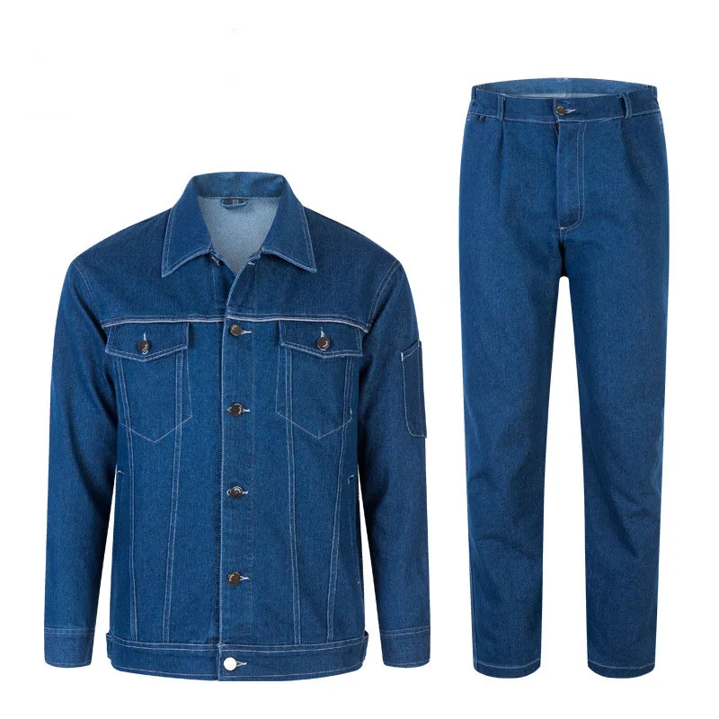New Men Uniform Jeans Sets Clothing Long Sleeve Jacket Slim Cowboy Two Pieces Breathable Male Wear Resistant Denim Suits 5XL 3