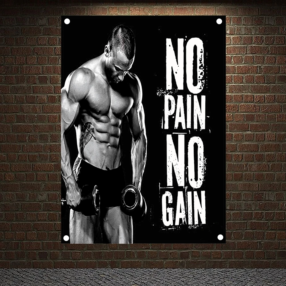 

NO PAIN NO GAIN Motivational Workout Posters Wall Sticker Yoga Bodybuilding Fitness Banners Flags Wall Art Tapestry Gym Decor