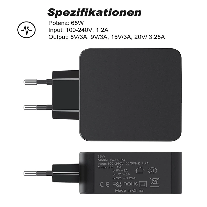 Универсальный адаптер для ноутбука 65W 20V EU Wall PD charger type C Блок питания для Macbook Pro 61W 45W для DELL ASUS XPS 12 xiaomi air