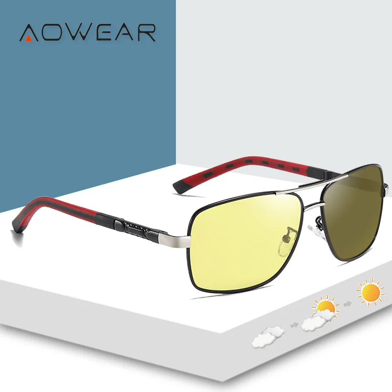 Мужские фотохромные очки AOWEAR поляризационные для дня и ночи квадратные солнцезащитные хамелеоны мужчин