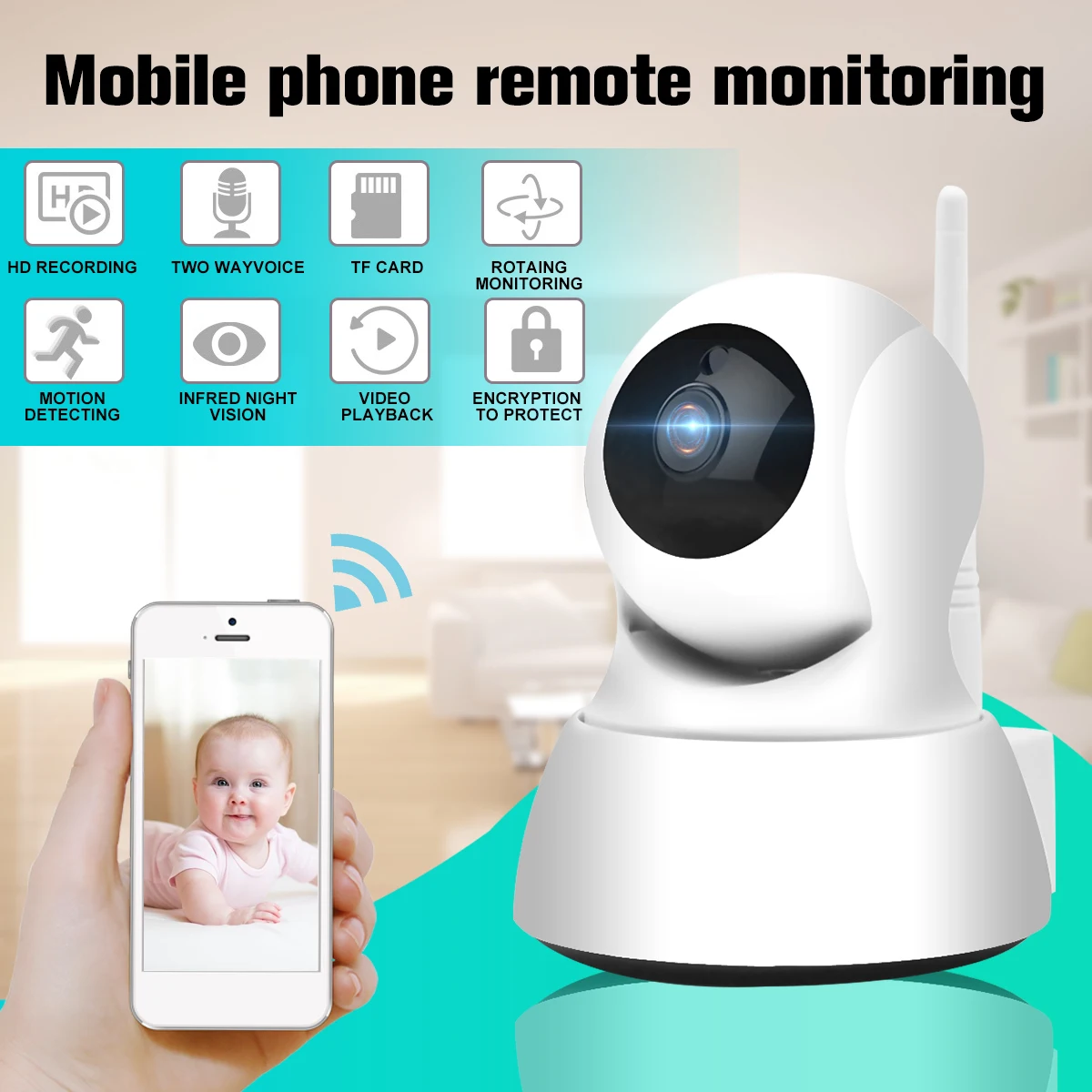 

1080P Smart Camera IP Camera 360 Angle Mobile View WIFI Wireless Night Vision Baby Monitor Two Way Audio Office Home Security