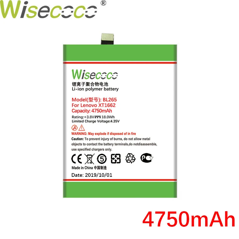 Wisecoco BL265 BL 265 4750 мАч 3,85 В встроенный аккумулятор для lenovo XT1662 для MOTO M XT1662 XT1663 Замена аккумулятора телефона