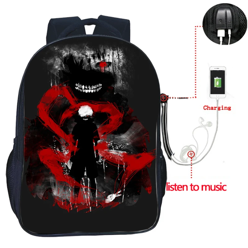 12 Лидер продаж одежда с надписью «Tokyo Ghoul USB заряд рюкзак модные зарядка через usb Дорожная сумка на плечо, для студентов, для мальчиков и девочек подростков Mochila школьный рюкзак - Цвет: 12