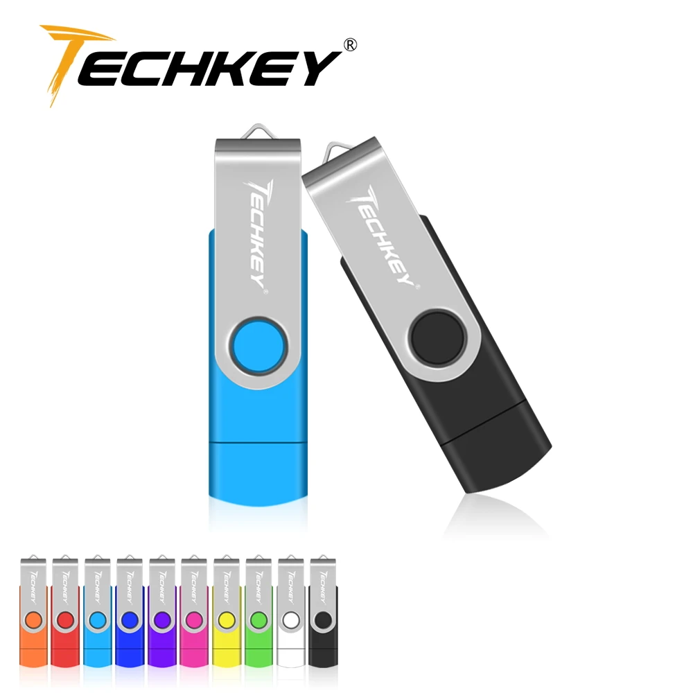 OTG USB флеш-накопитель Techkey 32 ГБ флеш-накопитель металлический флешка карта памяти 4 ГБ 8 ГБ 16 ГБ флешка Внешняя память для смартфона