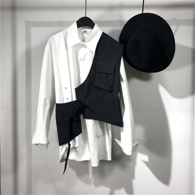 Original hip-hop hip-hop fashion brand irregular loose uniform multi-pocket waistcoat Harajuku street functional sleeveless jack men blazer